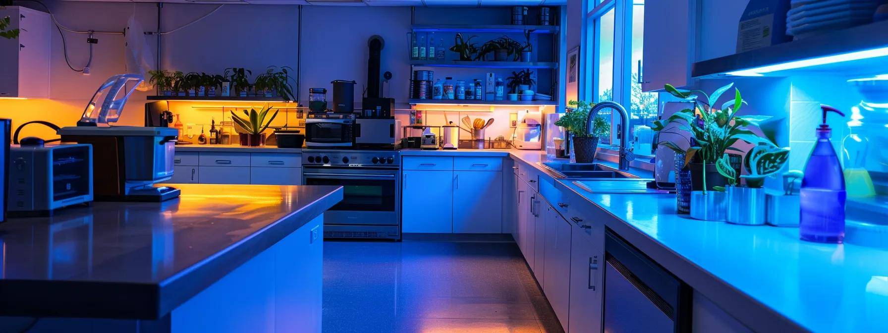 a sleek, modern kitchen with energy-efficient appliances and led lighting.