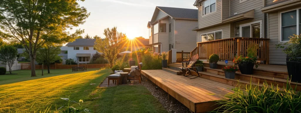 a vibrant neighborhood scene in des moines showcases beautifully improved homes with stunning decks and freshly washed exteriors, reflecting the satisfaction of homeowners delighted by the exceptional services of busy builders.