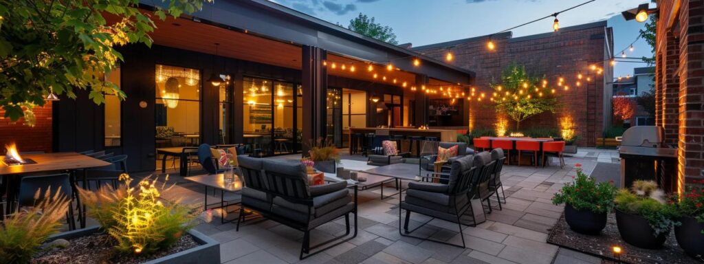 Transform Outdoor Spaces with Expert Deck Builder in Iowa 1 a modern patio design showcases sleek furniture and innovative lighting in a stylish, urban outdoor setting, emphasizing the best design trends of 2025 in iowa.