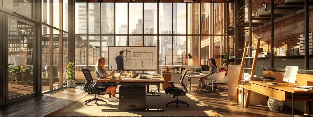General Contractors: More Than Just Construction Workers! 1 an engaging urban office scene showcases a confident general contractor presenting a detailed construction blueprint to a diverse team of professionals, emphasizing collaboration and strategic planning in the heart of a bustling city.