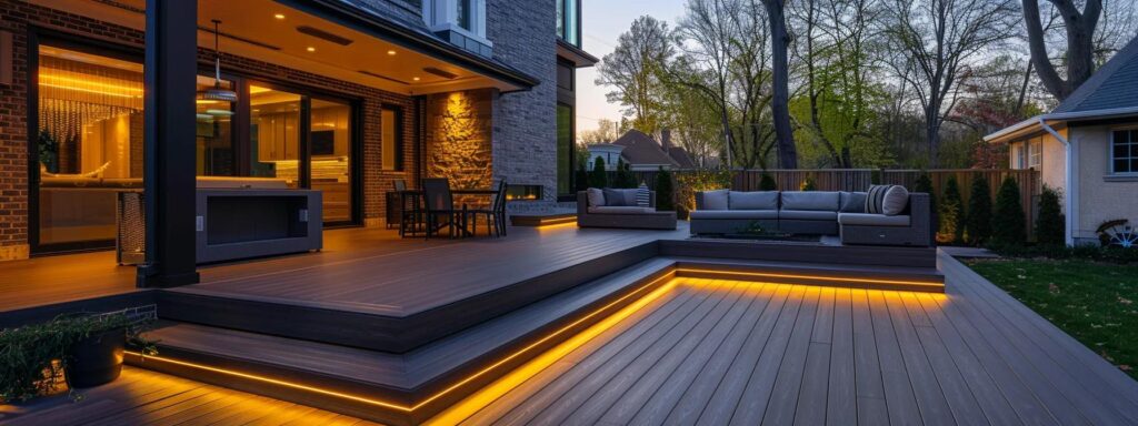 Why Composite Decks Are a Smart Choice for Grimes Homes 3 a modern, meticulously designed composite deck seamlessly integrates with a stylish suburban home, showcasing polished surfaces and contemporary outdoor furniture that enhances its curb appeal and attracts potential buyers.