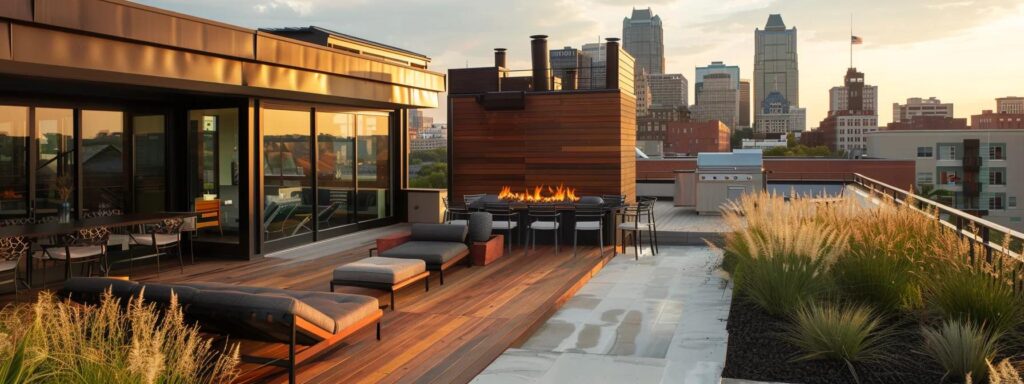 Top Deck Builders in Des Moines: Quality Work Guaranteed 6 a modern, well-designed deck built with high-quality materials stands prominently against a sleek urban backdrop, showcasing its durability and low maintenance features, perfectly suited for the harsh climate of des moines.