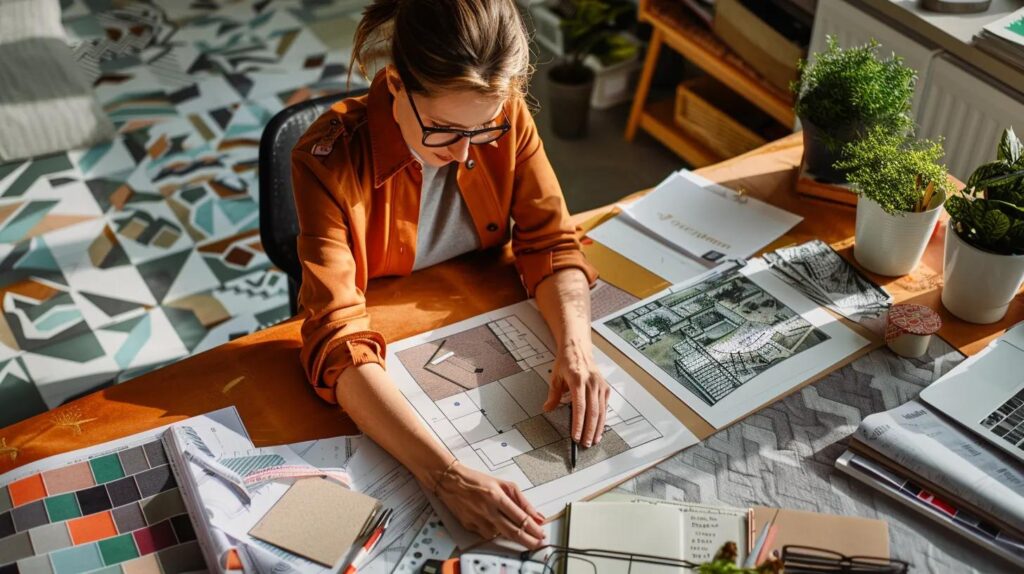 How to Interpret Your Basement Finishing Price Quote Clearly 2 a professional interior designer meticulously reviews an elaborate basement finishing price quote on a sleek, modern desk, surrounded by samples of flooring materials and innovative design plans, highlighting the detailed breakdown of costs and project components.