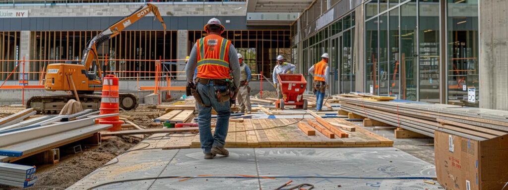 Top Deck Builders in Des Moines: Quality Work Guaranteed 5 a sleek and modern urban construction site in des moines showcases skilled builders working diligently on a high-quality deck installation amidst an array of tools and building materials, highlighting craftsmanship and precision under industrial light.