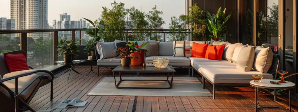 Top Deck Builders in Des Moines: Quality Work Guaranteed 8 a sleek, modern deck in an urban setting features stylish outdoor furniture and integrated technology, designed for multifunctional use, ideal for dining, entertaining, and relaxing.