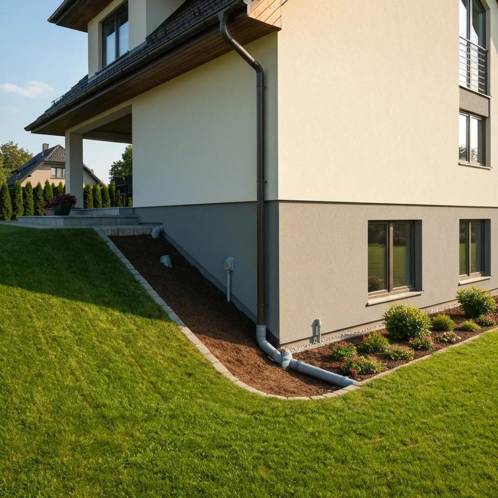 Exterior drainage systems effectively directing water away from a house foundation
