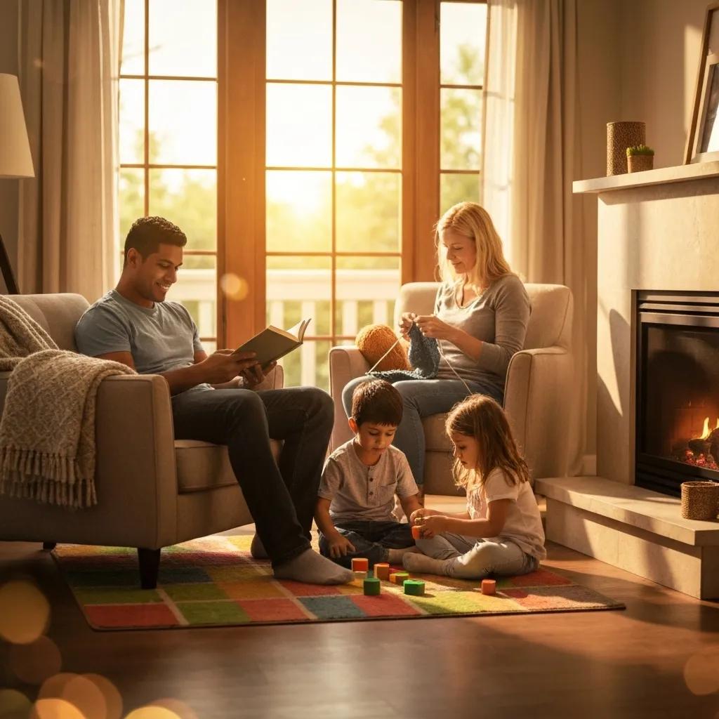 Family discussing basement renovation financing options in a cozy living room